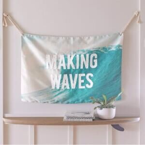 Pottery Barn Making Waves  Wall Hanging Decor Cream Blue Ocean Wave  24 x 36 NEW